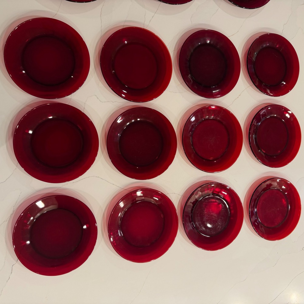 Anchor Hocking Royal Ruby Red Glass Salad Dessert Plates Set of 12 Vintage MCM